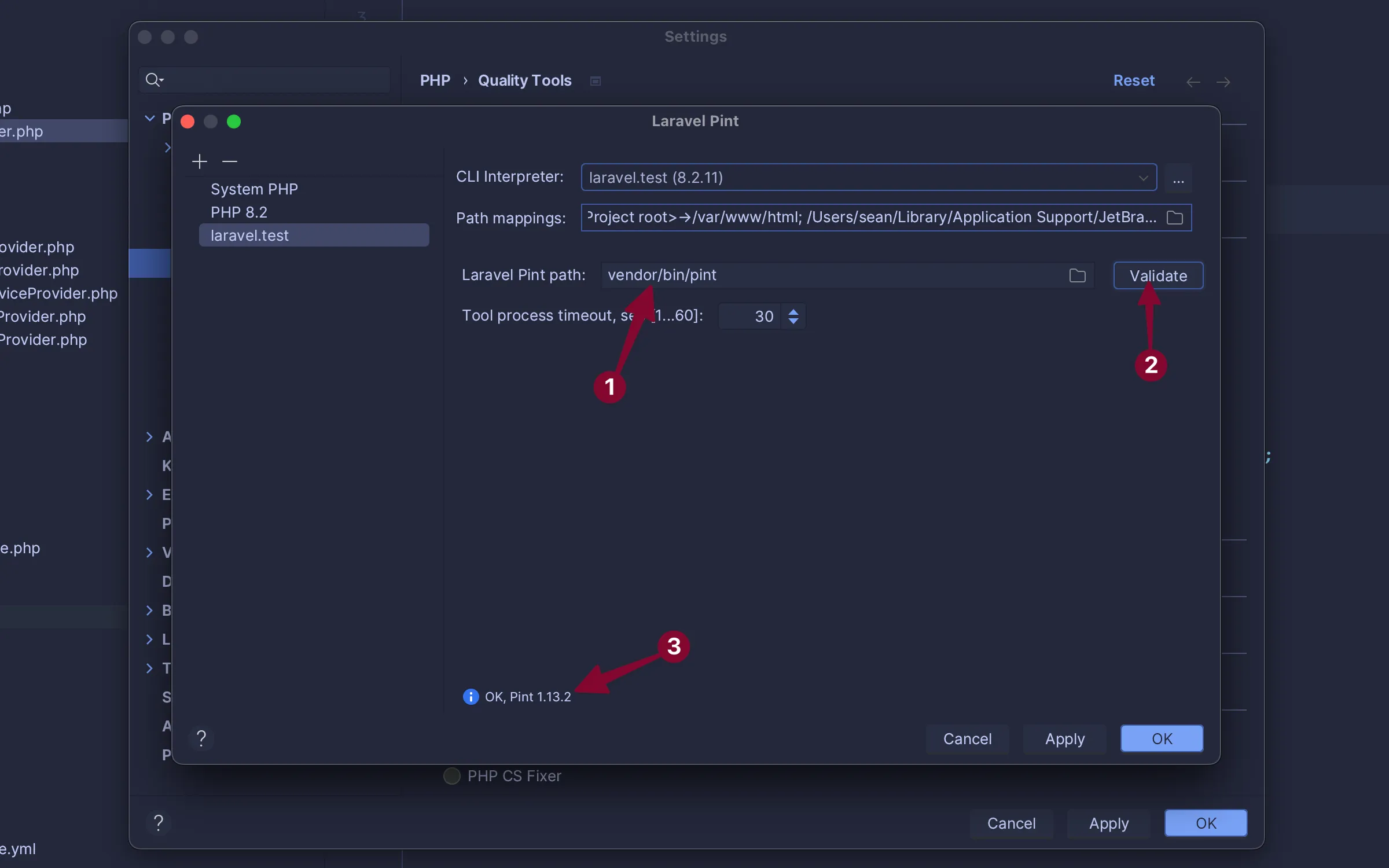 Set Laravel Pint path