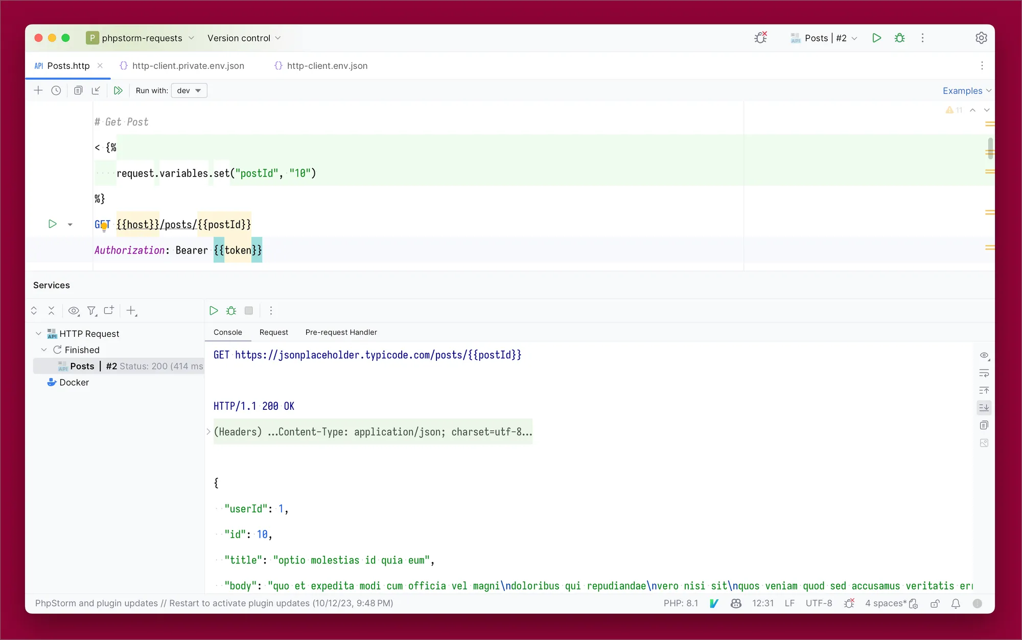 Making a request with a pre-request variable