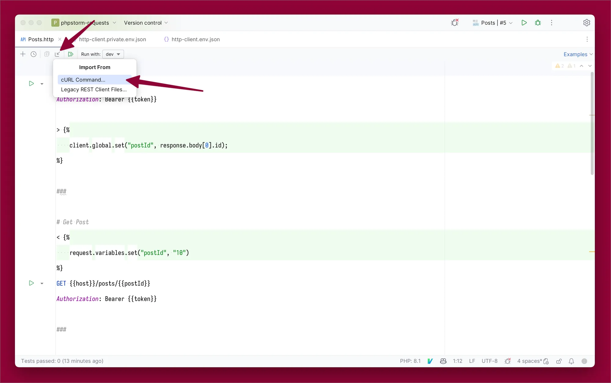 Import cURL Command