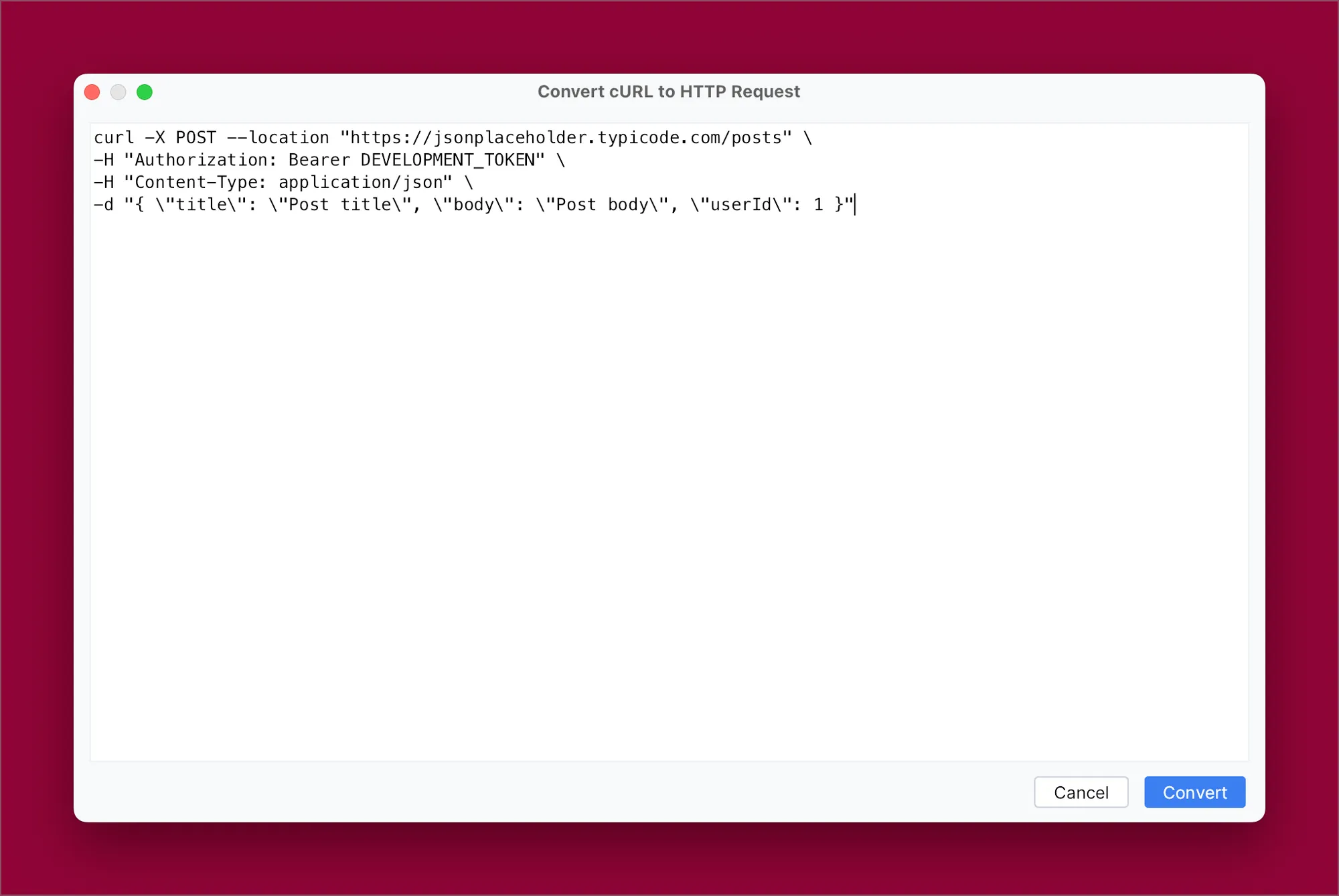 Convert cURL to HTTP Request