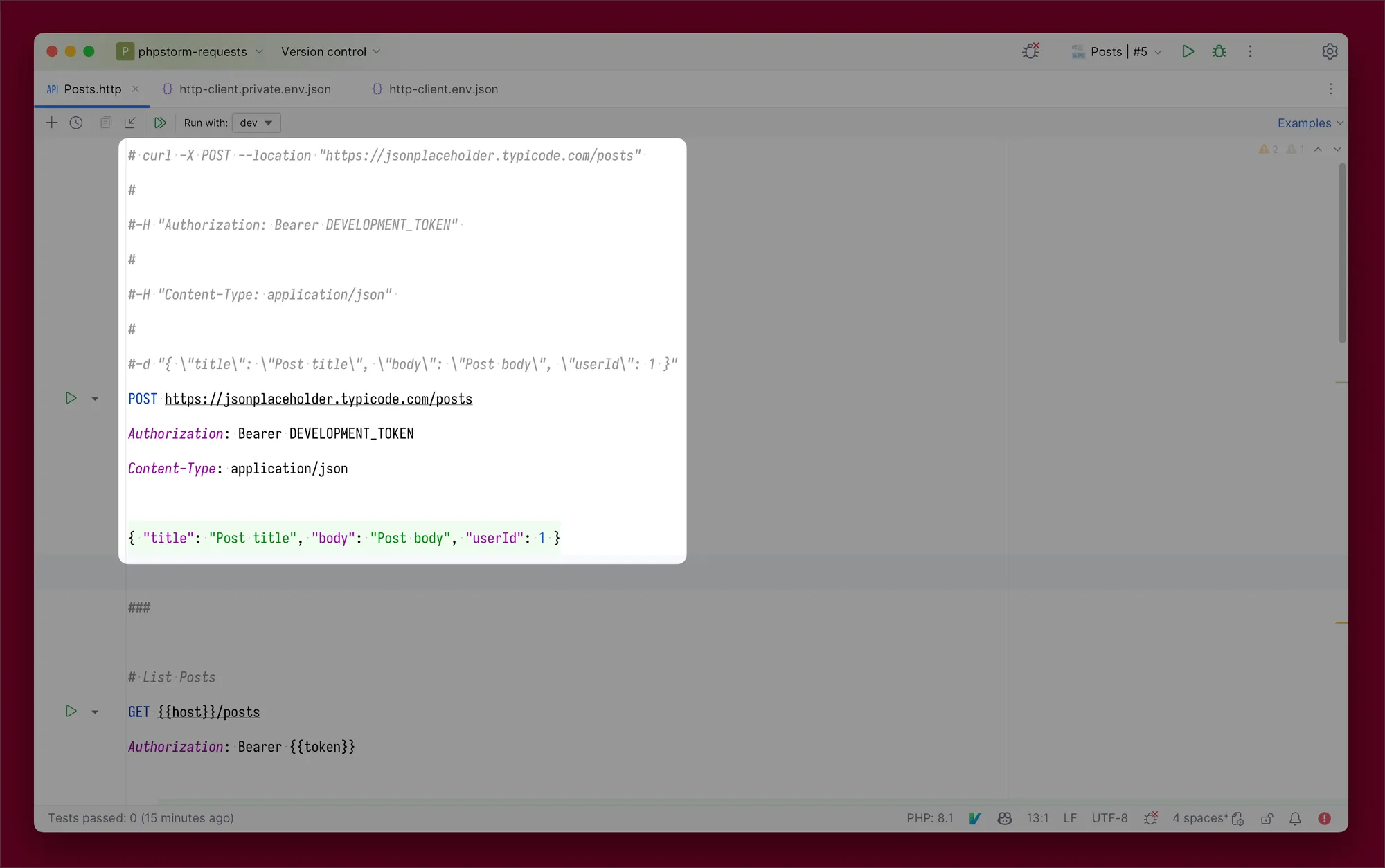 cURL Request added to HTTP Request File