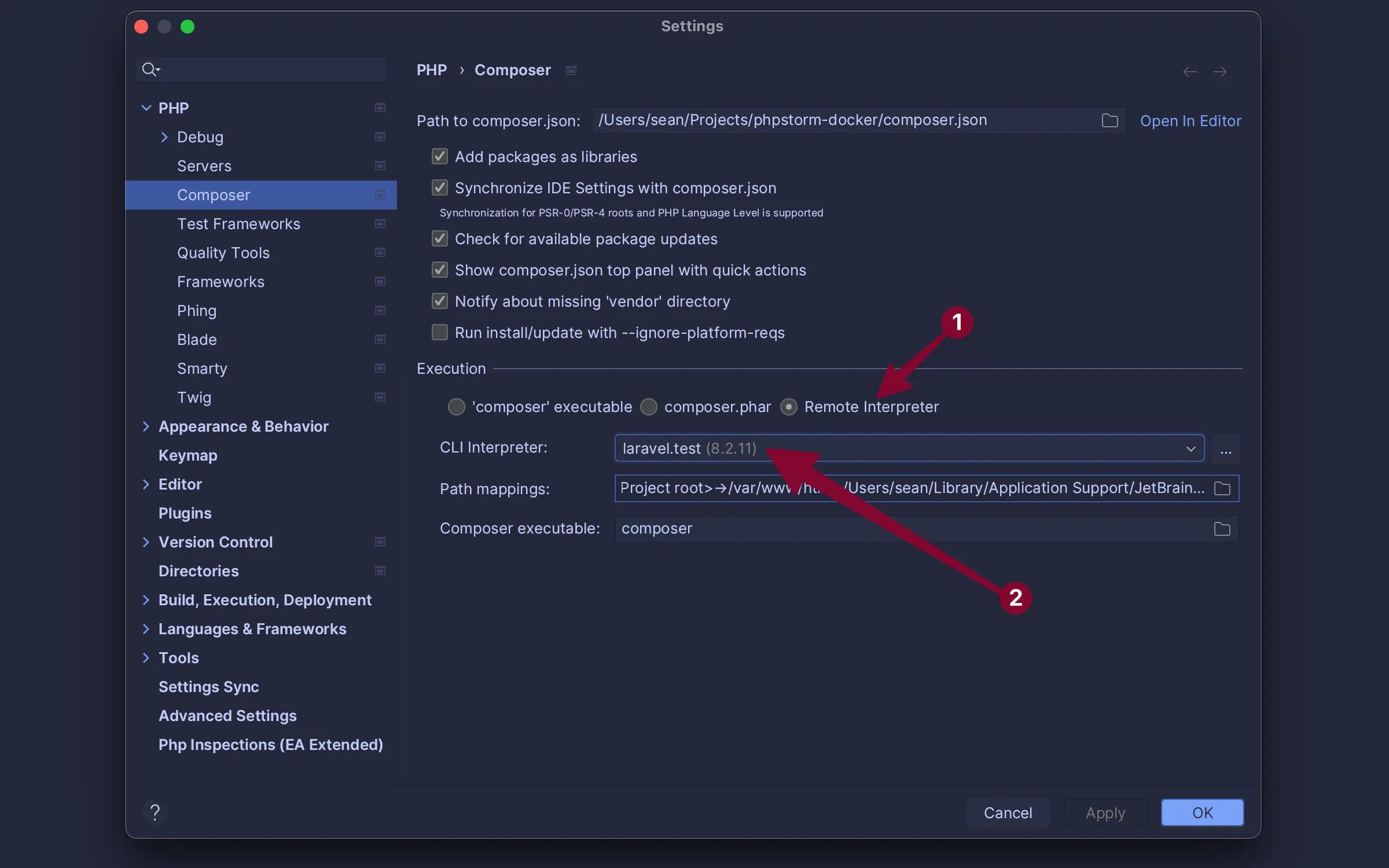 Run Composer from Remote Interpreter